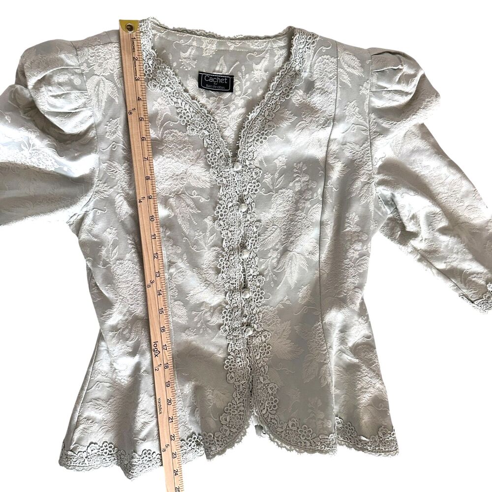 Cachet Bari Protas Light Mint Tapestry Lace Puff Sleeves Button Up Blouse‎ 11/12 - Picture 5 of 8